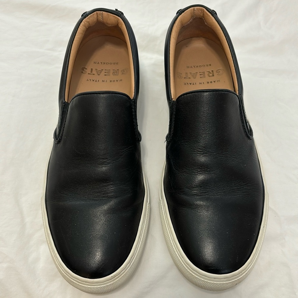 Greats “Brooklyn” Black Italian Leather Slip-On Sneaker Womens Size 9